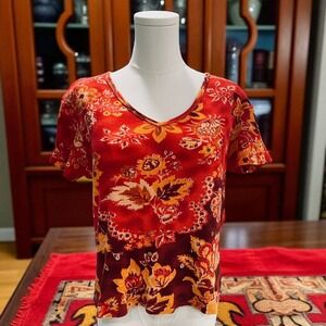 Pierre Cardin‎ Red Floral Beaded Sequin Top Boho Y2K Vintage Festival Large